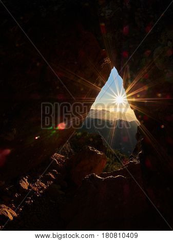 Panoramic view at sunset from Roque Nublo peak on Gran Canaria Island, Spain         