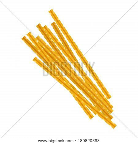 Maccheroni pasta. Raw pasta, macaroni, cartoon illustration isolated on a white background