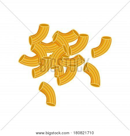 Dry elbow macaroni pasta. Raw pasta, macaroni, cartoon illustration isolated on a white background
