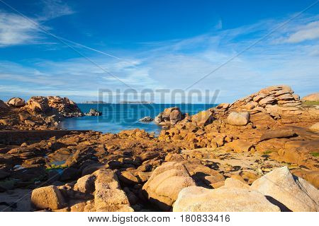 Pink Granite Coast in Brittany near Ploumanach France