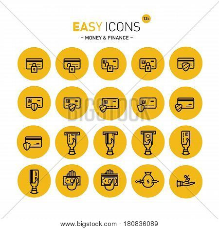 Vector thin line flat design icons set for money and finance themes