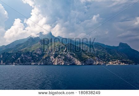 Italy Amalfitana Coast view from the sea of Capo D'Orso area