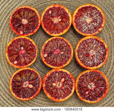 Sicilian orange ruby red oranges close up