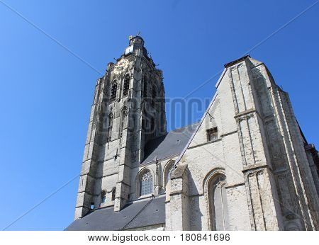 The exterior of Sint Walburgakerk (Saint Walbergs church) Oudenaarde, in East Flanders, Belgium.