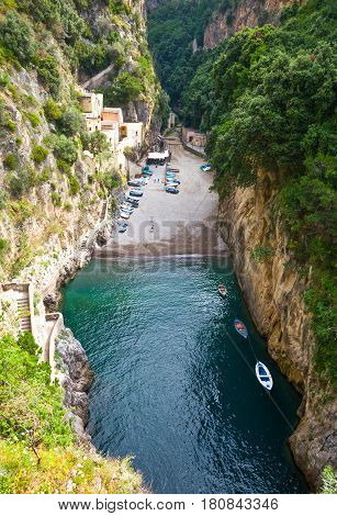 Italy Amalfitana Coast, view of the Furore fjord