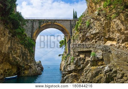 Italy Amalfitana Coast tre bridge of the route 163 seen from the Furore fjord