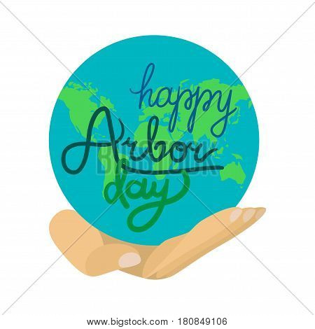 Save Our Planet Concept With Earth. Arbor Day Greeting for sticker banner and flyer. Vector