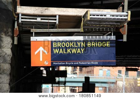 Brooklyn Bridge Walkway sign in the NYC