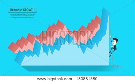 Businessman climbing high graph. flat infographic banner book annual report magazine design. vector illustration