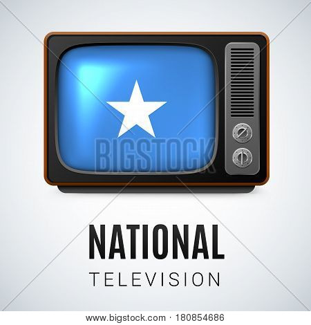 Vintage TV and Flag of Somalia as Symbol National Television. Button with Somalian flag