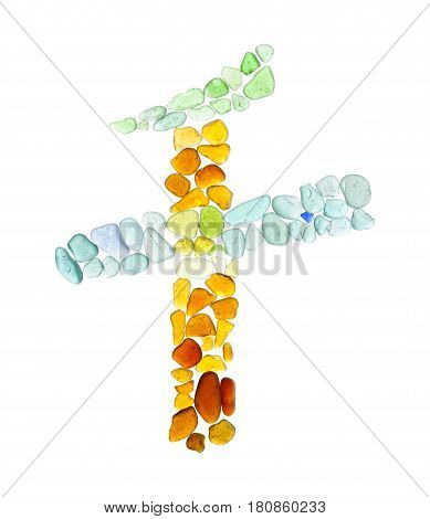 Chinese character qian - thousand sea glass mosaic on white