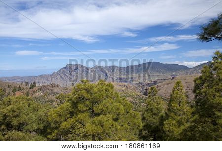 Central Gran Canaria protected area of Integral Nature Reserve Inagua view across plateau de Acusa towards Altavista