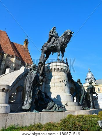 Cluj Napoca city Romania Statue of Matei Corvin landmark architecture