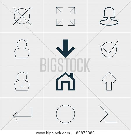 Vector Illustration Of 12 User Icons. Editable Pack Of Mainpage, Cancel, Repeat And Other Elements.