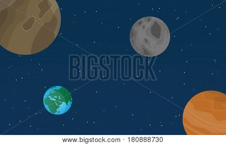 Vector flat space on blue background collection stock