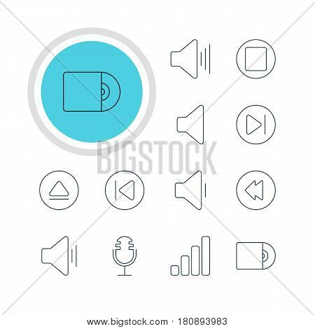 Vector Illustration Of 12 Melody Icons. Editable Pack Of Compact Disk, Pause, Subsequent And Other Elements.
