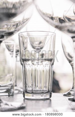 water glass on the shelves Drinking water container Empty water glass