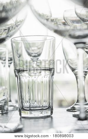 water glass on the shelves Drinking water container Empty water glass