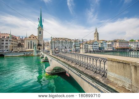 Historic City Of Zurich With River Limmat, Switzerland