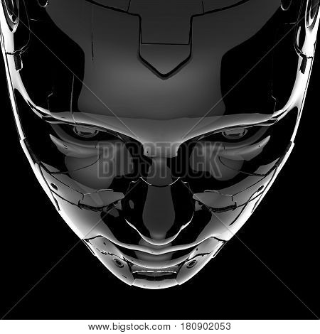 The head of a cyborg on a black background. 3d illustration.