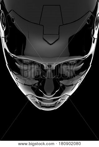 The head of a cyborg on a black background. 3d illustration.