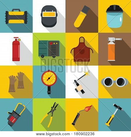 Welding icons set. Flat illustration of 16 welding vector icons for web