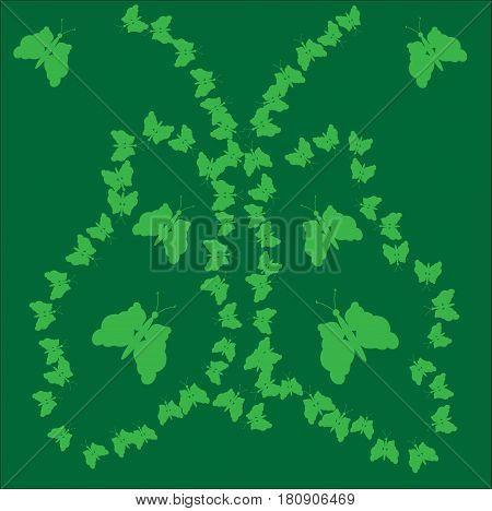 Green background butterfly line drawn by butterflies