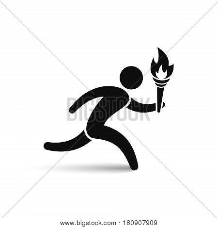 Running man with tourch flame icon. Vector isolated illustration.