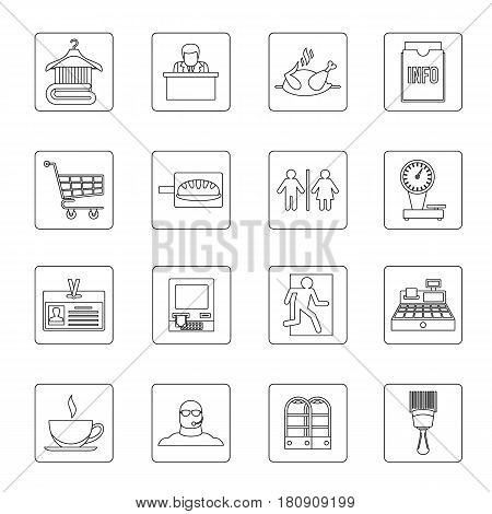 Supermarket navigation icons set. Outline illustration of 16 supermarket navigation vector icons for web