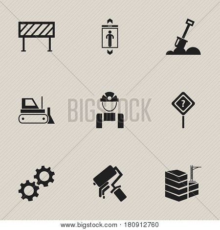 Set Of 9 Editable Building Icons. Includes Symbols Such As Oar, Bulldozer, Employee And More. Can Be Used For Web, Mobile, UI And Infographic Design.