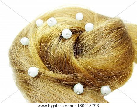 gingery hair wedding coiffure isolated on white background