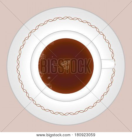 Vector illustration of hot tea in a mug with a saucer