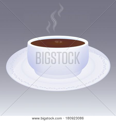 Vector illustration of hot tea in a mug with a saucer
