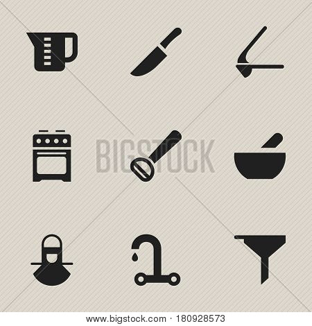 Set Of 9 Editable Cook Icons. Includes Symbols Such As Soup, Husker, Faucet And More. Can Be Used For Web, Mobile, UI And Infographic Design.