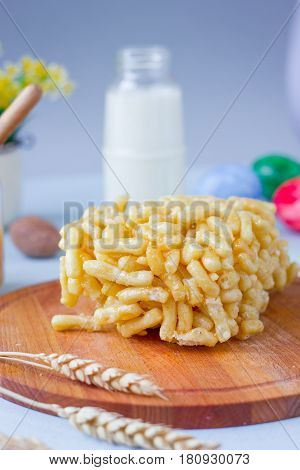 Sweet Asian Cake Chak-chak With Honey On Wooden Board.