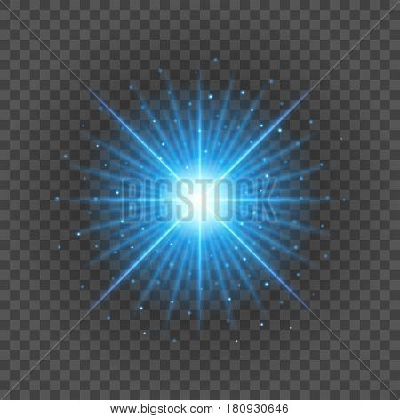 Sun With Lens Flare Lights Template And Vector Background. Special Effect Glowing Rays.