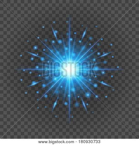Sun With Lens Flare Lights Template And Vector Background. Special Effect Glowing Rays.