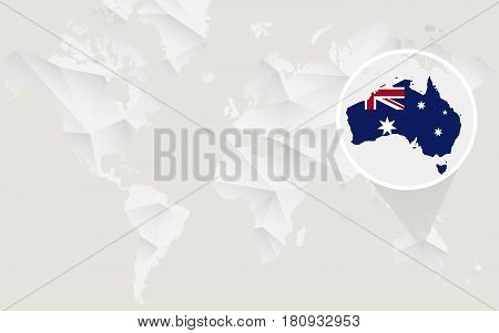 Australia Map With Flag In Contour On White Polygonal World Map.