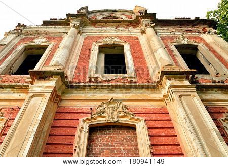 Ruined palace in the estate Znamenka near St.Petersburg Russia.