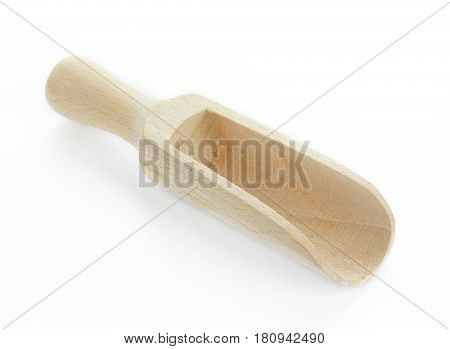 Empty wooden scoop isolated on a white background