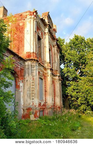 Ruined palace in the estate Znamenka near St.Petersburg Russia.