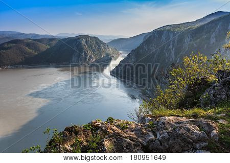 landscape in the Danube Gorges. Cazanele Mari seen from the Romanian side