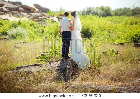 Happy bride and groom on their wedding