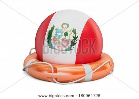 Lifebelt with Peru flag safe help and protect concept. 3D rendering