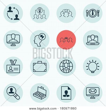 Set Of 16 Business Management Icons. Includes Great Glimpse, Cooperation, Human Mind And Other Symbols. Beautiful Design Elements.