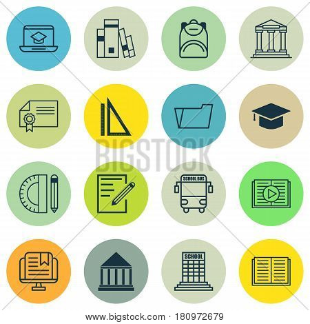 Set Of 16 Education Icons. Includes Diploma, Education Center, Haversack And Other Symbols. Beautiful Design Elements.