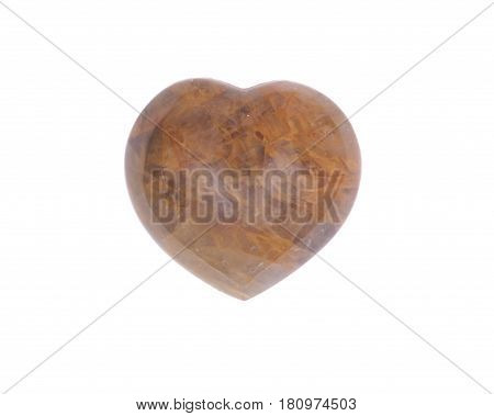 Golden healer quartz heart isolated on white background