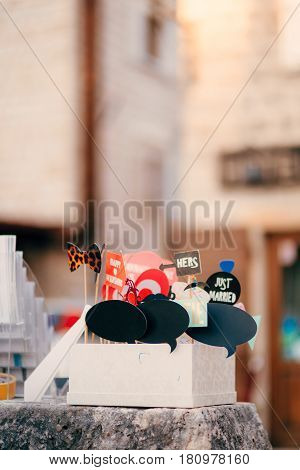 Accessories for photobooths photoshooting. Wedding in Montenegro.
