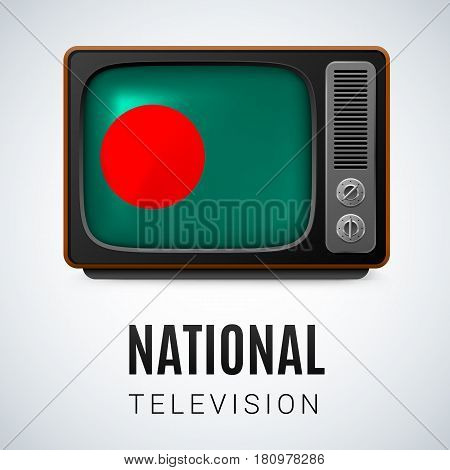 Vintage TV and Flag of Bangladesh as Symbol National Television. Button with Bangladeshi flag