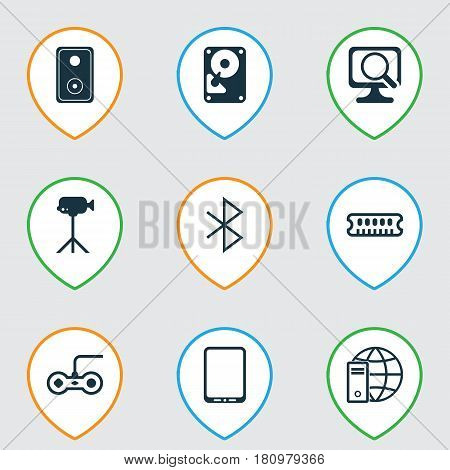 Set Of 9 Computer Hardware Icons. Includes Cellphone, Dynamic Memory, Hdd And Other Symbols. Beautiful Design Elements.